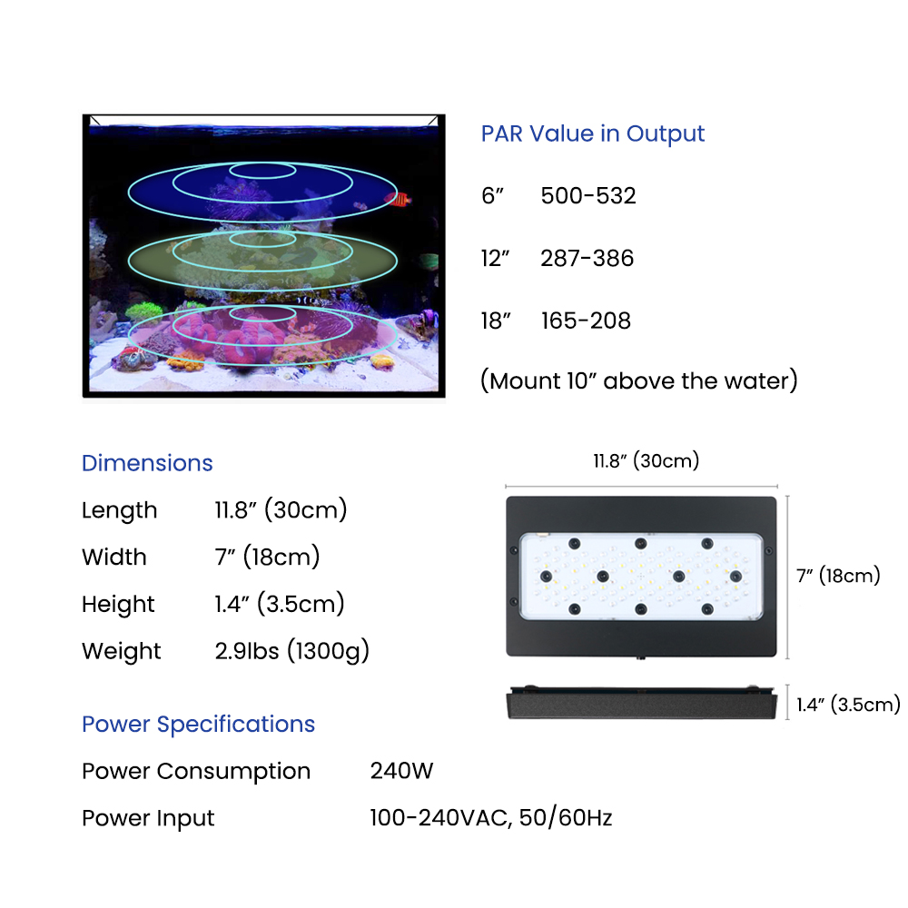 A8SE II Max 및 Blue 240W 풀 스펙트럼 - Marine Aquarium App 리뷰 및 가격